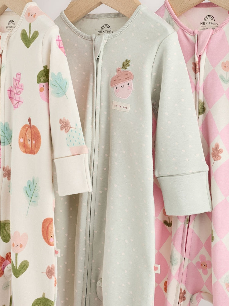 Sage Green Pumpkin Two Way Zip Baby Sleepsuits NEXT