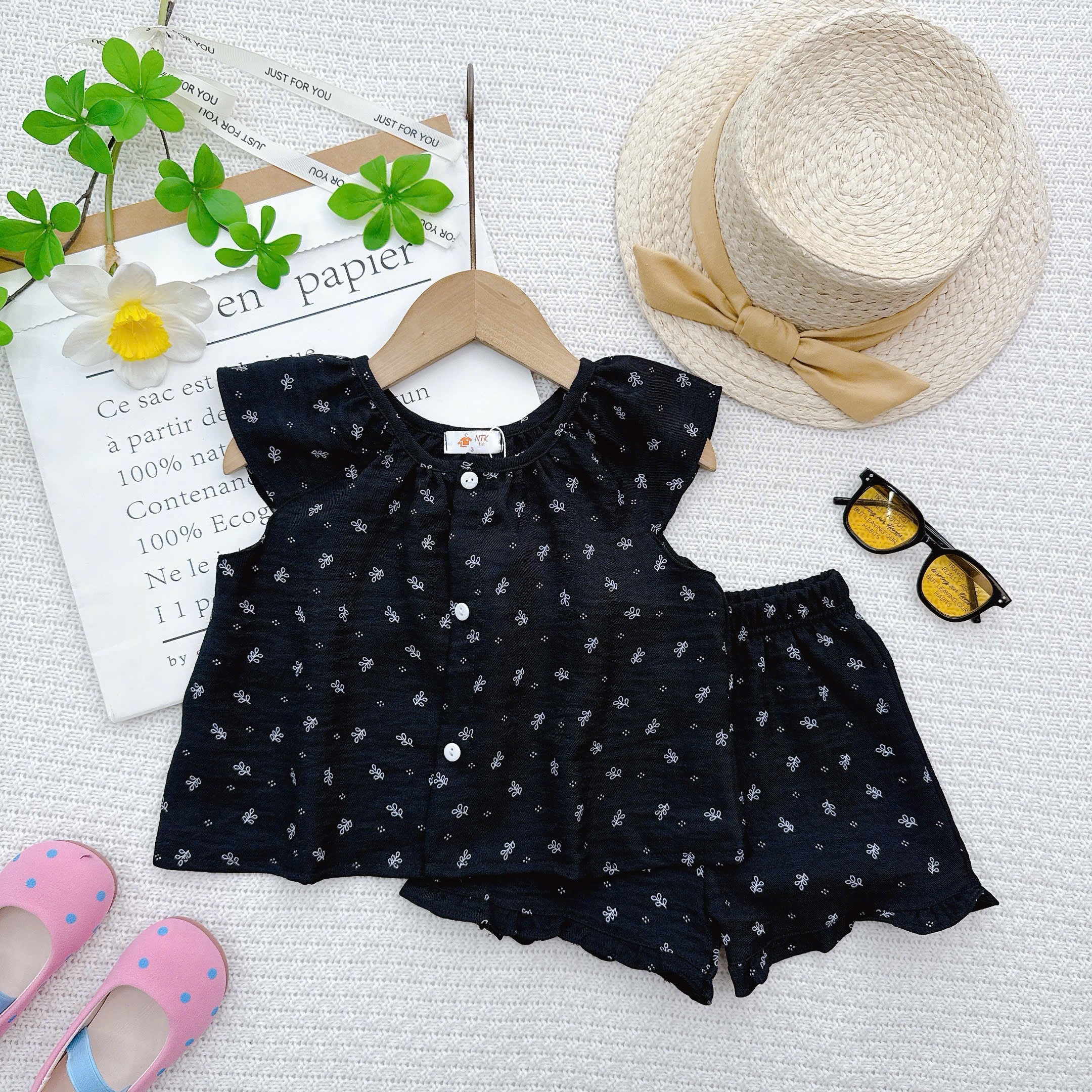 SET TOP SHORTPANTS SCOOP NECK ROPOL COTTON LINEN BLEND