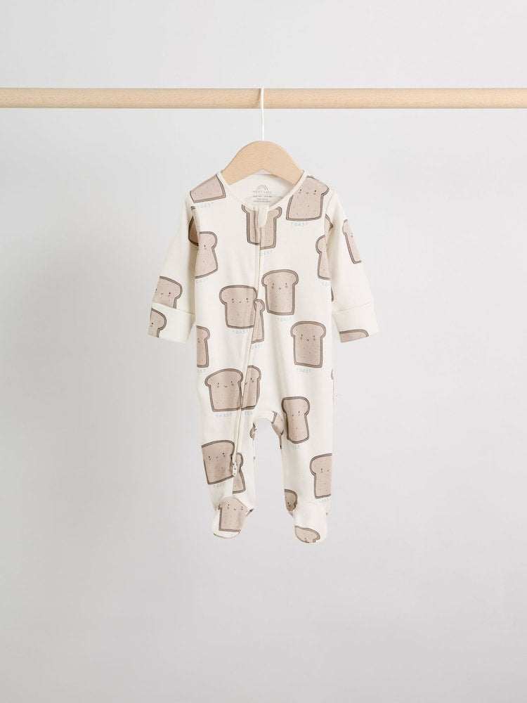 Neutral Brunch Two Way Zip Baby Sleepsuits NEXT