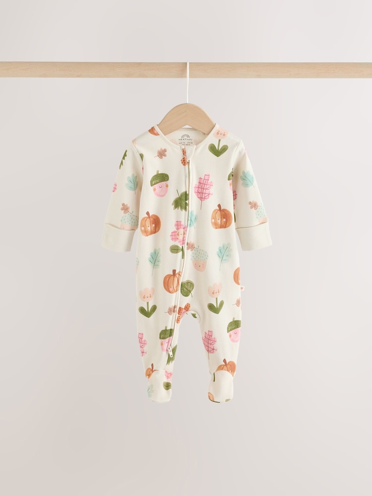 Sage Green Pumpkin Two Way Zip Baby Sleepsuits  NEXT