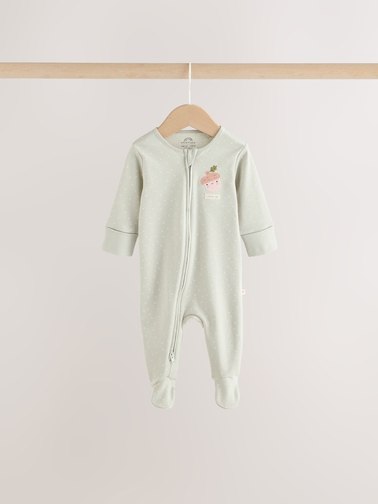 Sage Green Pumpkin Two Way Zip Baby Sleepsuits  NEXT