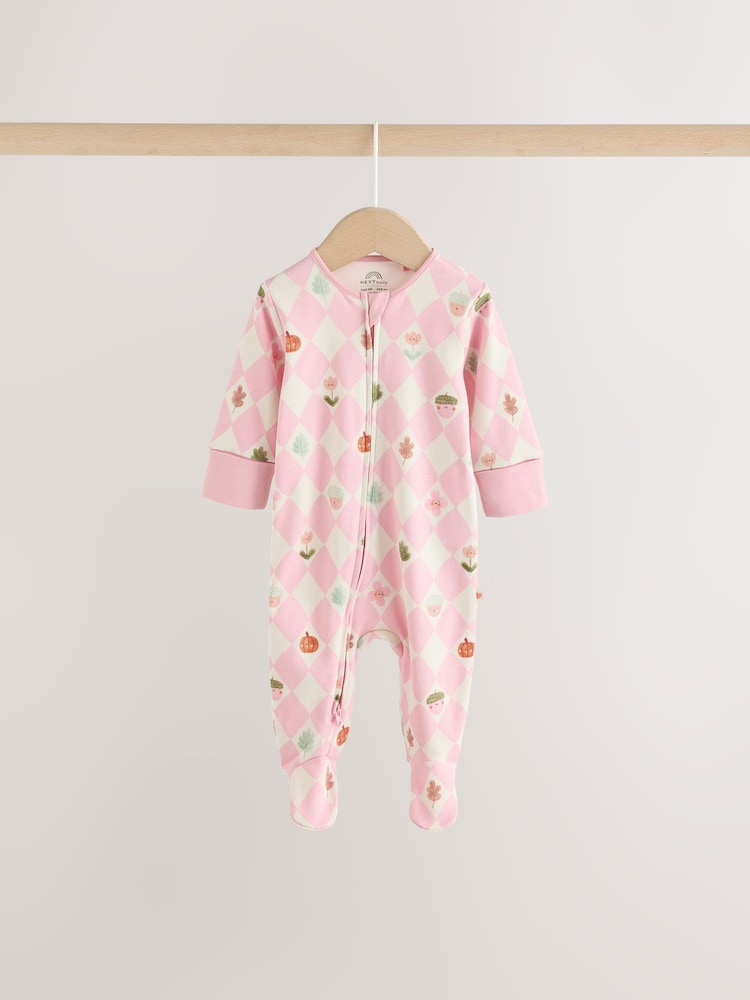 Sage Green Pumpkin Two Way Zip Baby Sleepsuits  NEXT