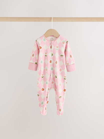Sage Green Pumpkin Two Way Zip Baby Sleepsuits  NEXT