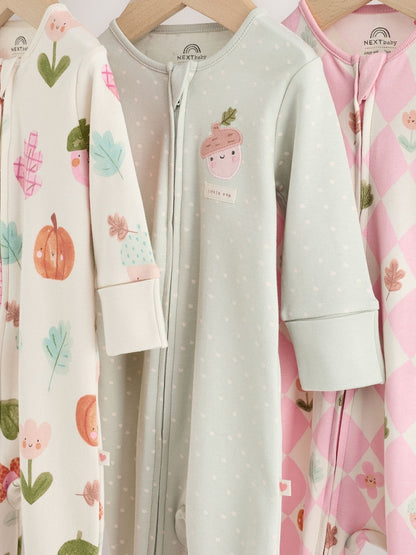 Sage Green Pumpkin Two Way Zip Baby Sleepsuits  NEXT