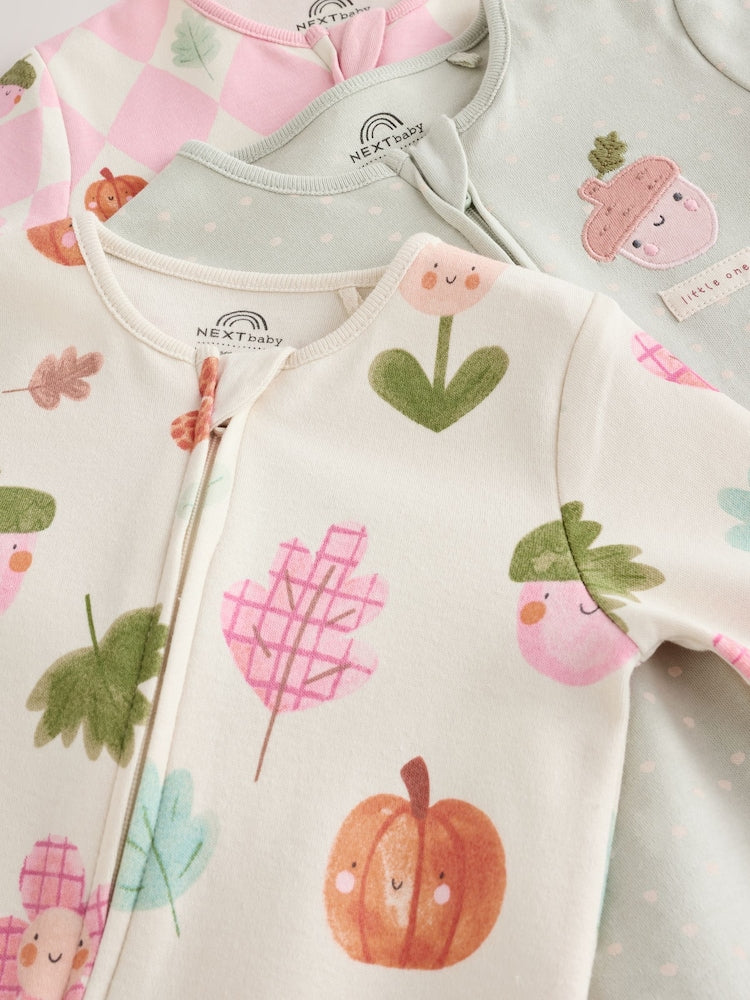 Sage Green Pumpkin Two Way Zip Baby Sleepsuits  NEXT