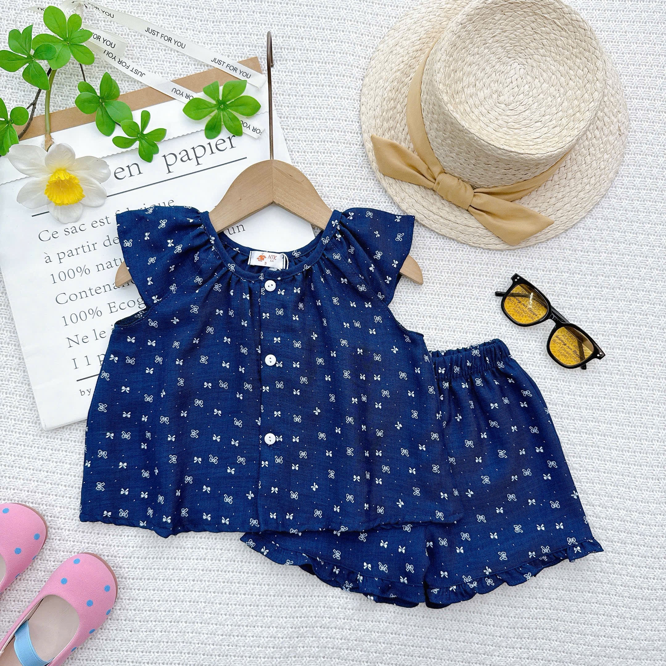 SET TOP SHORTPANTS SCOOP NECK ROPOL  COTTON LINEN BLEND