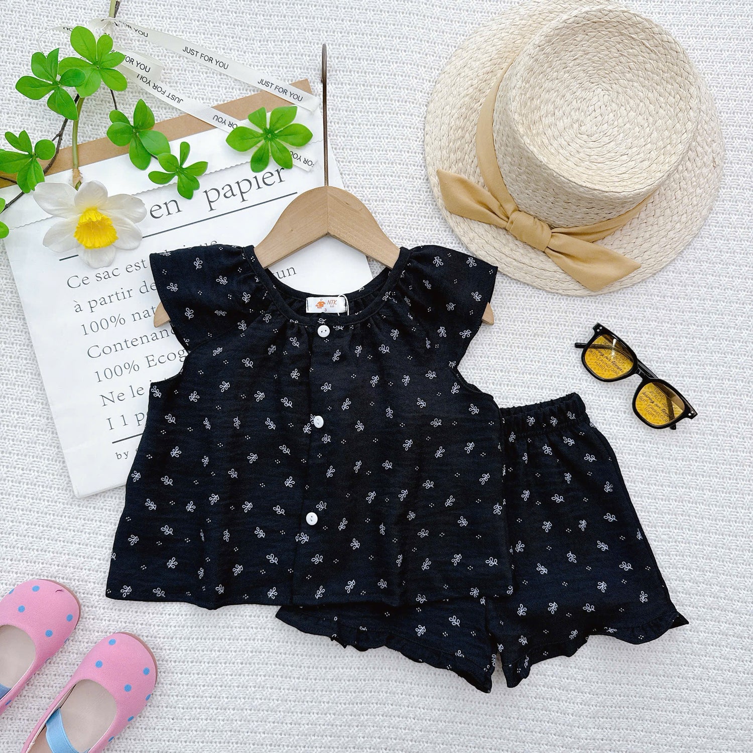 SET TOP SHORTPANTS SCOOP NECK ROPOL  COTTON LINEN BLEND