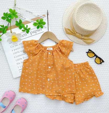 SET TOP SHORTPANTS SCOOP NECK ROPOL  COTTON LINEN BLEND
