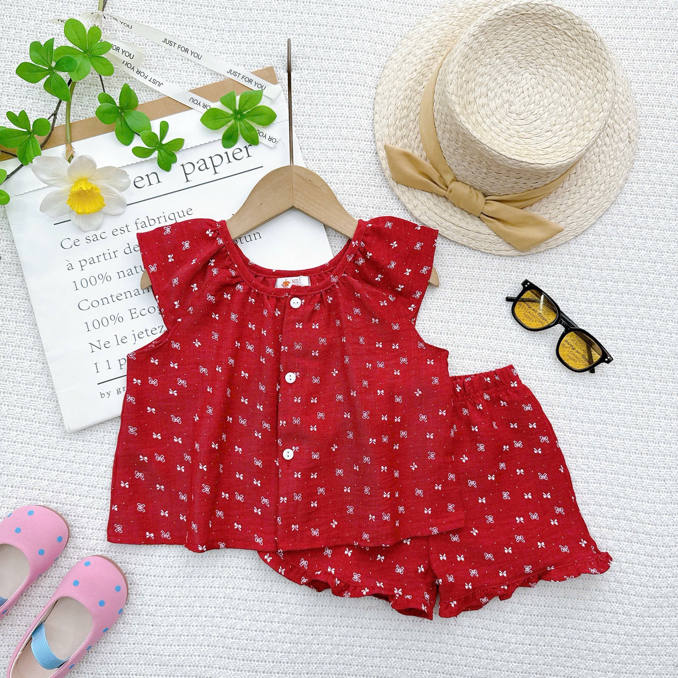 SET TOP SHORTPANTS SCOOP NECK ROPOL  COTTON LINEN BLEND