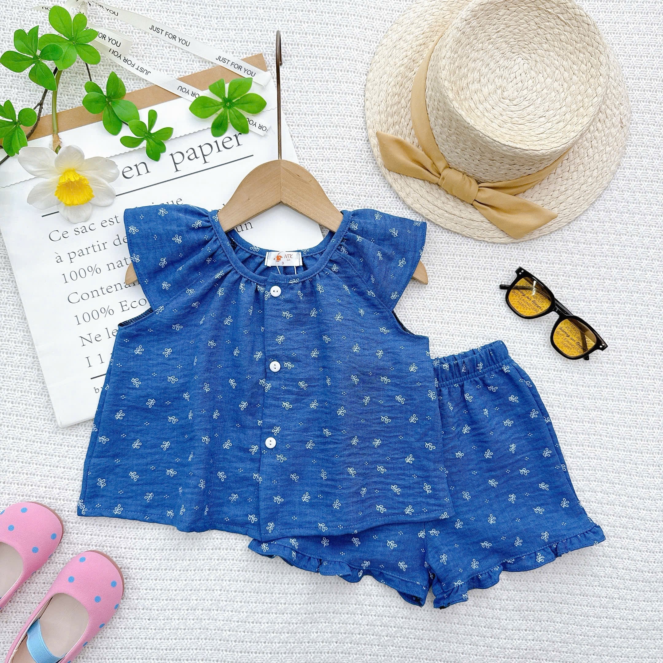 SET TOP SHORTPANTS SCOOP NECK ROPOL  COTTON LINEN BLEND