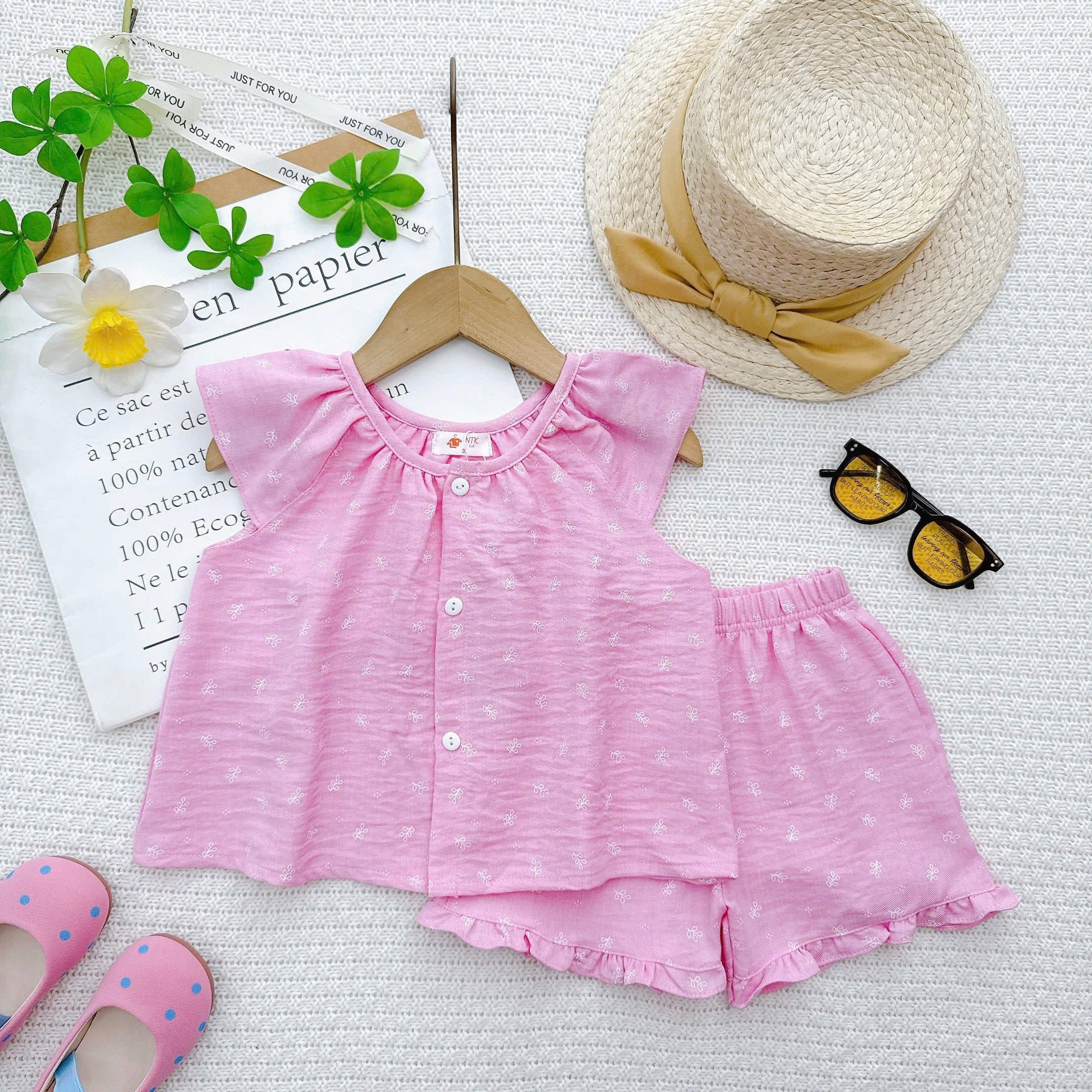 SET TOP SHORTPANTS SCOOP NECK ROPOL  COTTON LINEN BLEND