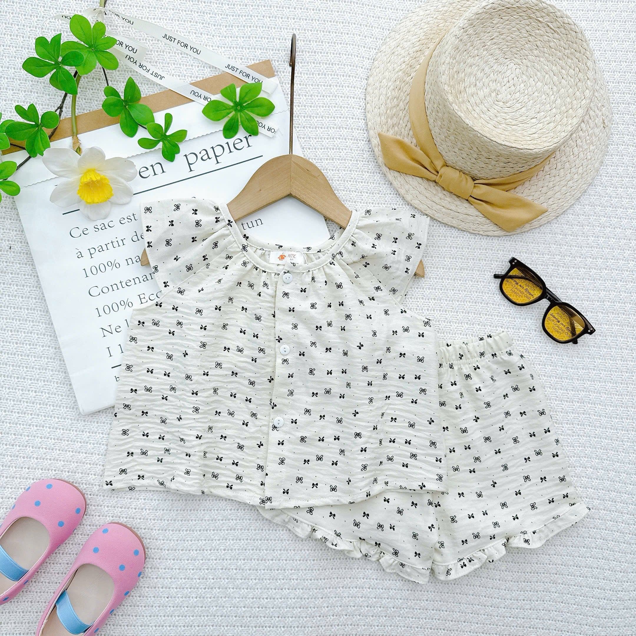 SET TOP SHORTPANTS SCOOP NECK ROPOL  COTTON LINEN BLEND