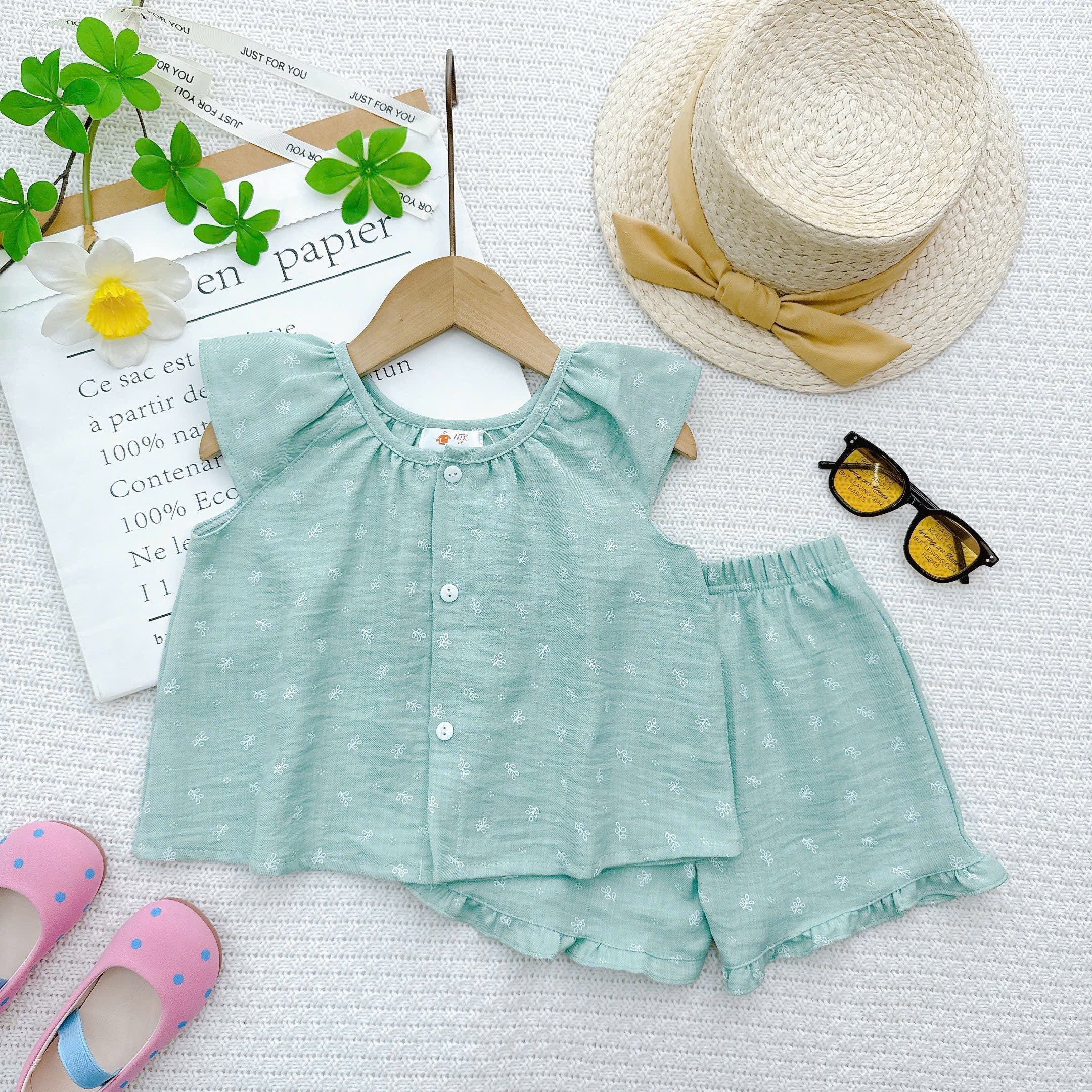 SET TOP SHORTPANTS SCOOP NECK ROPOL  COTTON LINEN BLEND
