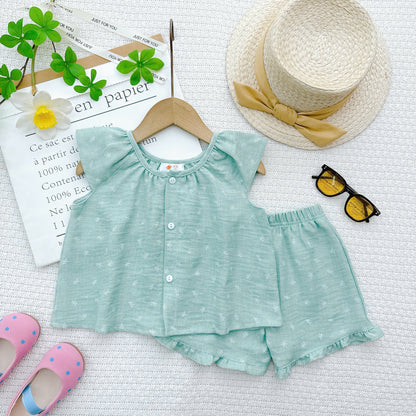 SET TOP SHORTPANTS SCOOP NECK ROPOL  COTTON LINEN BLEND