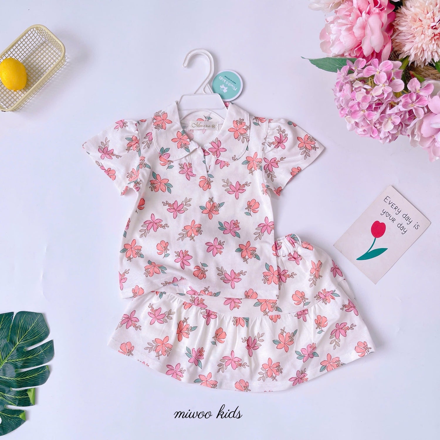 set skirt V COLAR MIWOOKIDS COTTON with inner shortpants