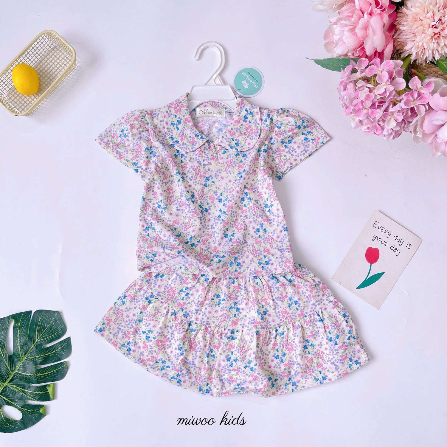 set skirt V COLAR MIWOOKIDS COTTON with inner shortpants