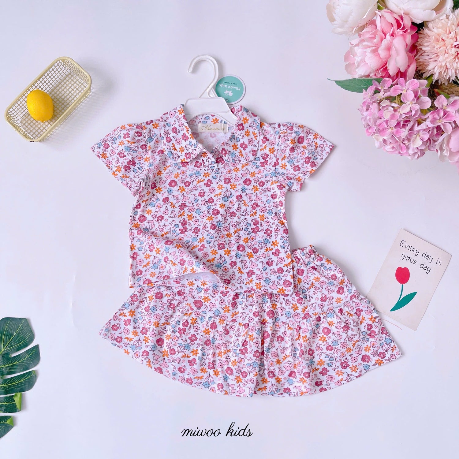 set skirt V COLAR MIWOOKIDS COTTON with inner shortpants