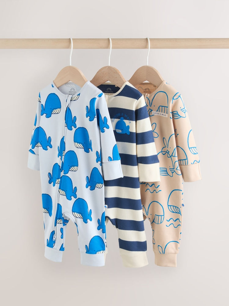 Blue Whale Two Way Zip Baby Sleepsuits NEXT