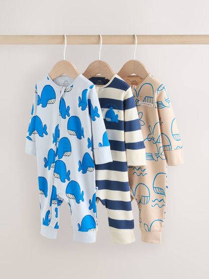 Blue Whale Two Way Zip Baby Sleepsuits NEXT