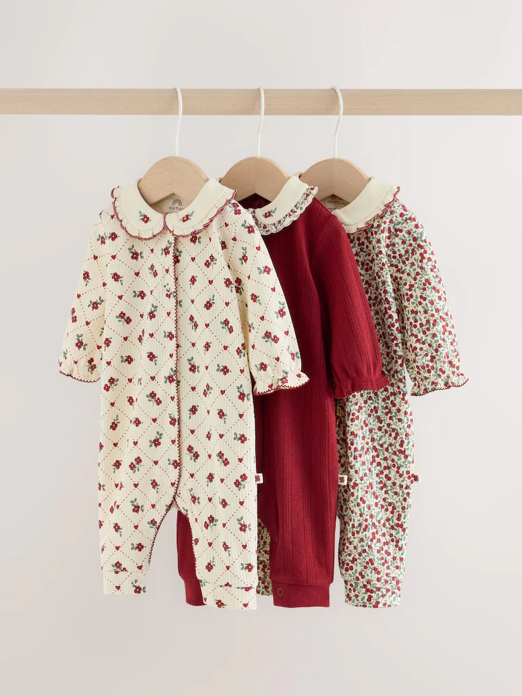 Berry Floral Collar Baby Sleepsuits NEXT