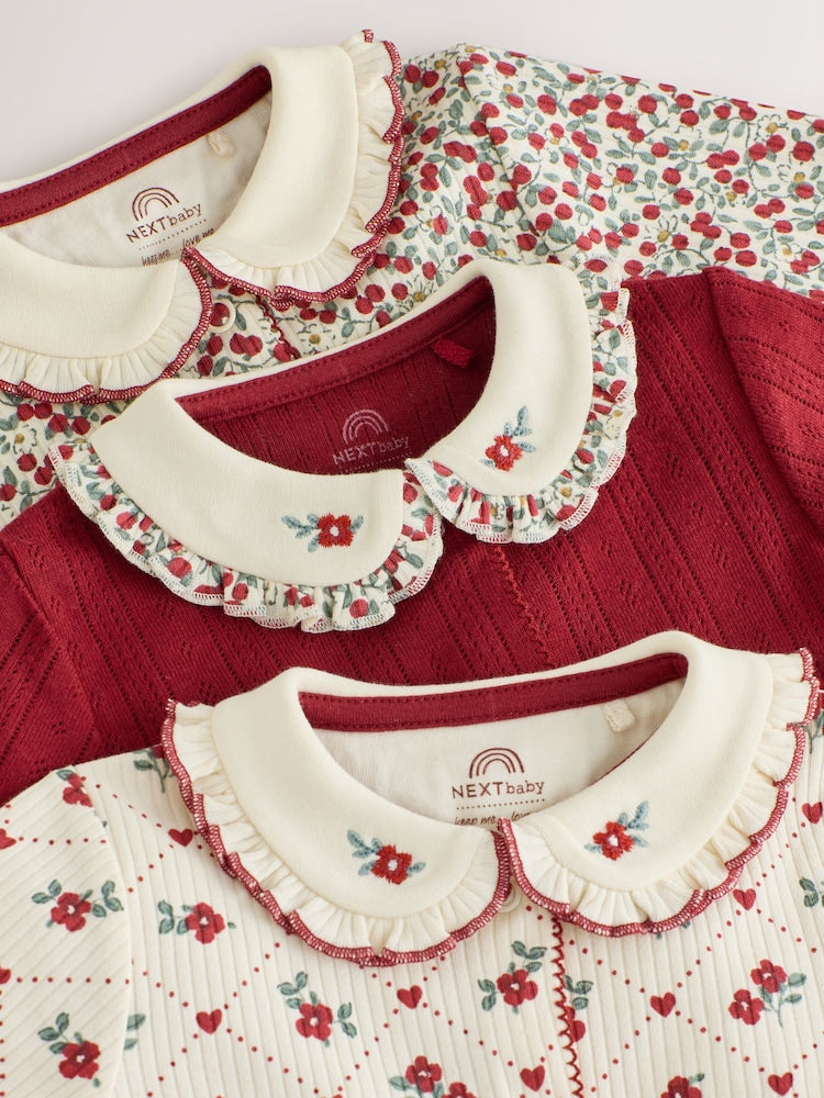 Berry Floral Collar Baby Sleepsuits NEXT
