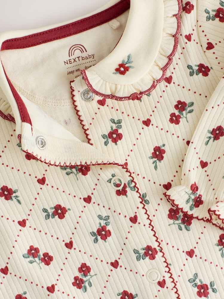 Berry Floral Collar Baby Sleepsuits NEXT