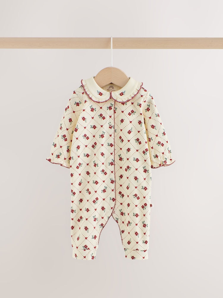 Berry Floral Collar Baby Sleepsuits NEXT