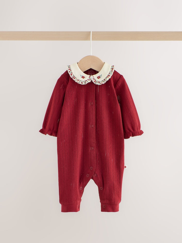 Berry Floral Collar Baby Sleepsuits NEXT