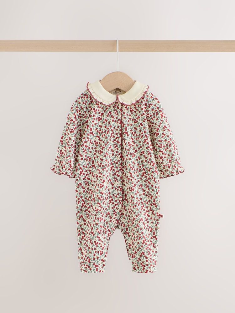 Berry Floral Collar Baby Sleepsuits NEXT