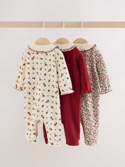 Berry Floral Collar Baby Sleepsuits NEXT